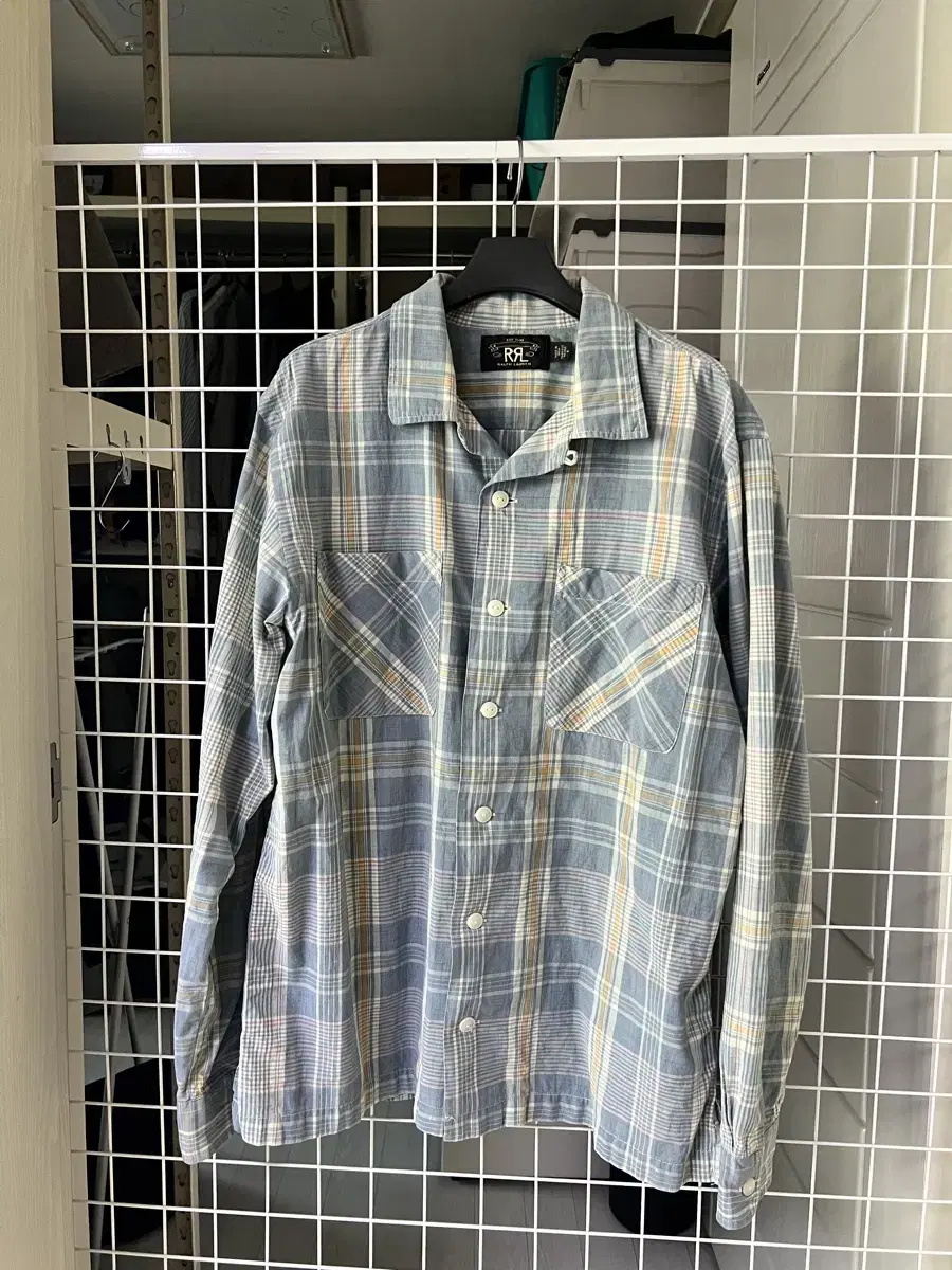 더블알엘 Camp Shirt Towns Madras Light Blue